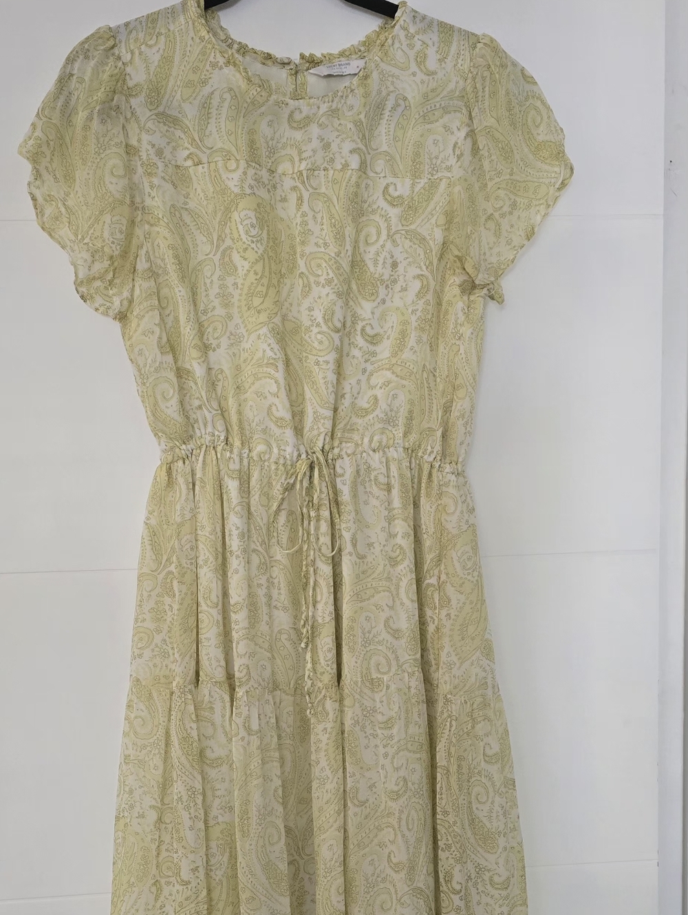 ​Lucky Brand Yellow Paisley Tiered Maxi Dress Womens Medium M Boho Viscose Lined